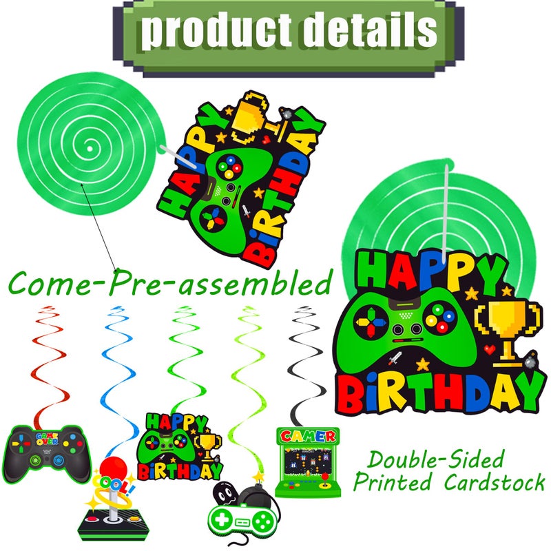 umoni Green Video Game Hanging Swirls 20Pcs Gamer Birthday Party Decorations Game On Birthday Hanging Decoraiton Gaming Ceiling Streamers for Game Level Up Party Supplies - Image 5
